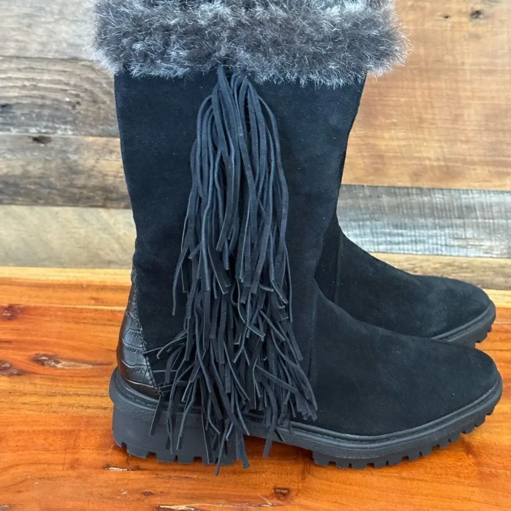 Sam Edelman Tilden Black fringe suede Winter & Rain Boots NWOT sz 7.5